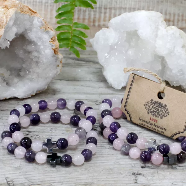 Set of 2 Gemstones Friendship Bracelets - Love - Amethyst & Rose Quartz - Image 4