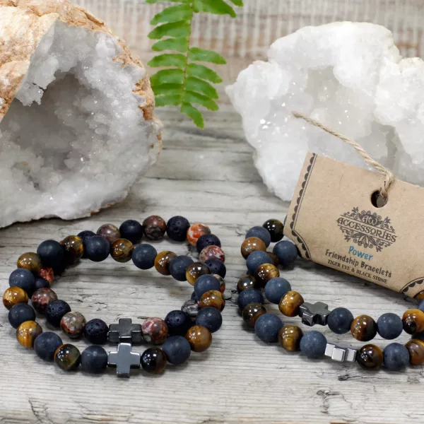 Set of 2 Gemstones Friendship Bracelets - Power - Tiger Eye & Black Stone - Image 4