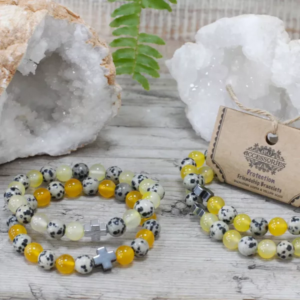 Set of 2 Gemstones Friendship Bracelets - Protection - Dalmatian Jasper & Yellow Agate - Image 4
