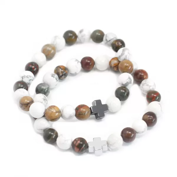 Set of 2 Gemstones Friendship Bracelets - Peace - Picasso Jasper & White Howlite - Image 2