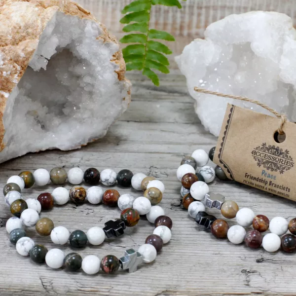 Set of 2 Gemstones Friendship Bracelets - Peace - Picasso Jasper & White Howlite - Image 4