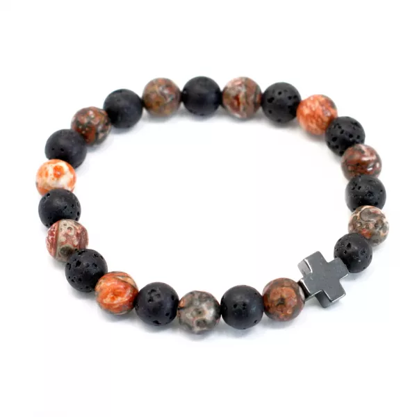 Set of 2 Gemstones Friendship Bracelets - Eternity - Leopard Skin Jasper & Lava Stone - Image 3