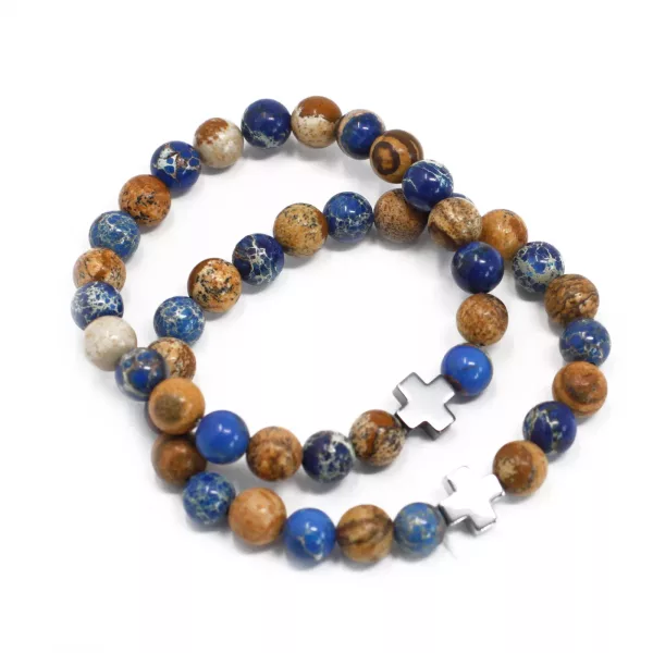 Set of 2 Gemstones Friendship Bracelets - Support - Sodalite & Picture Stone - Image 2