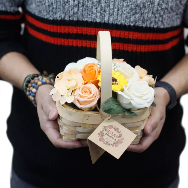 Medium Orange Bouquet in Wicker Basket - Image 3