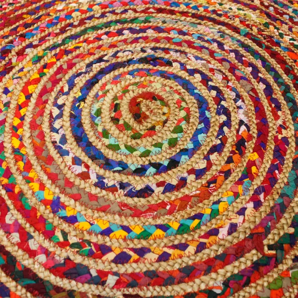 Round Jute and Recycled Cotton Rug - 120 cm - Image 3