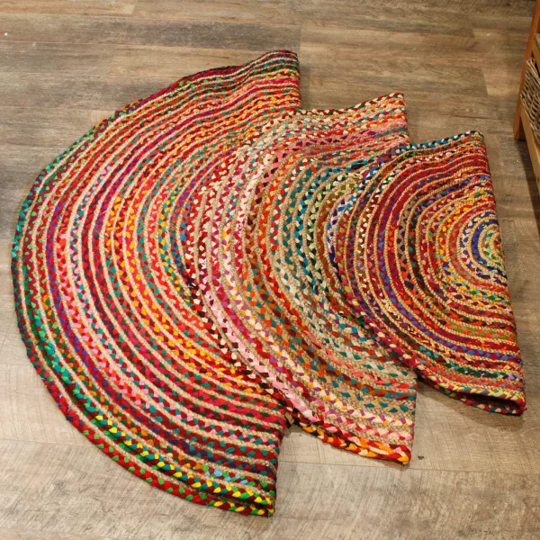 Round Jute and Recycled Cotton Rug - 120 cm - Image 4