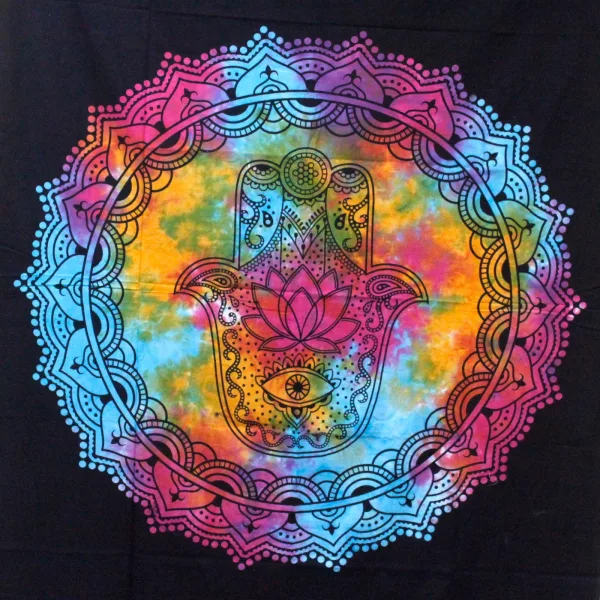 Single Cotton Bedspread + Wall Hanging - Black Hamsa - Image 2