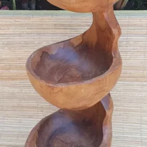 Teak Three Bowl Standing aprox 50cm