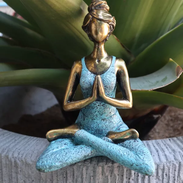Yoga Lady Figure -  Bronze & Turqoise 24cm - Image 2