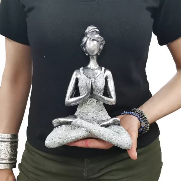 Yoga Lady Figure -  Silver & White 24cm - Image 3