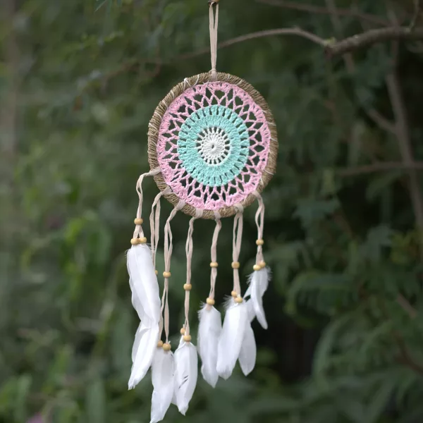 Pastel Pink Macramé Dream Catcher 16cm (asst colours) - Image 3