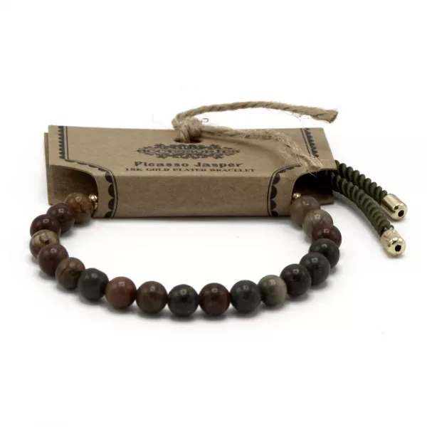 18K Gold Plated Gemstone Moss String Bracelet -  Picasso Jasper - Image 2