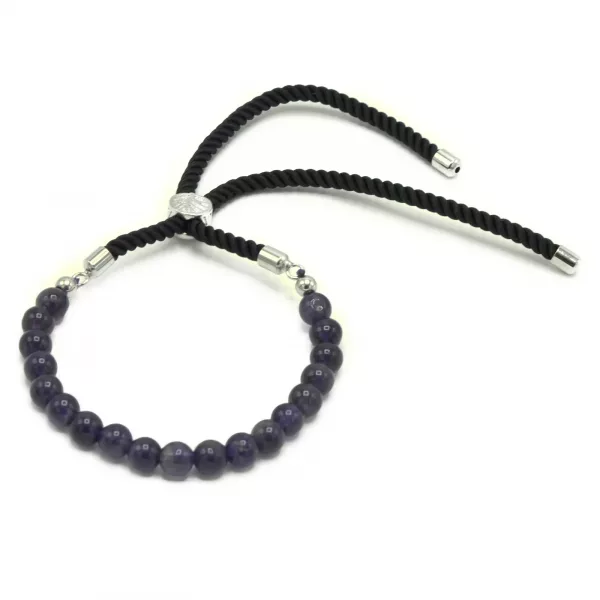 925 Silver Plated Gemstone Black String Bracelet - Amethyst - Image 3