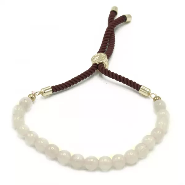 18K Gold Plated Gemstone Bordeaux String Bracelet - Rose Quartz - Image 3