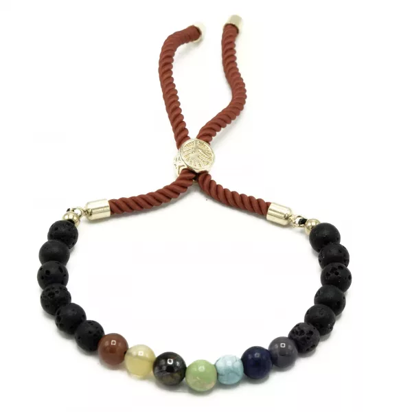 18K Gold Plated Gemstone Royal String Bracelet - Lava Stone Chakra - Image 3