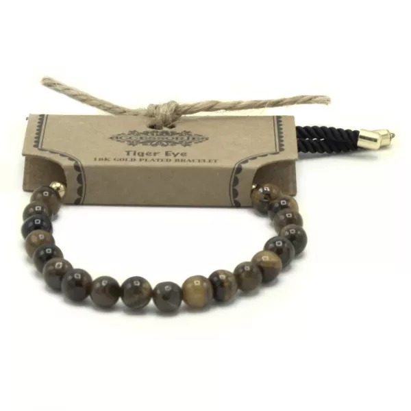 18K Gold Plated Gemstone Black String Bracelet - Tiger Eye - Image 2