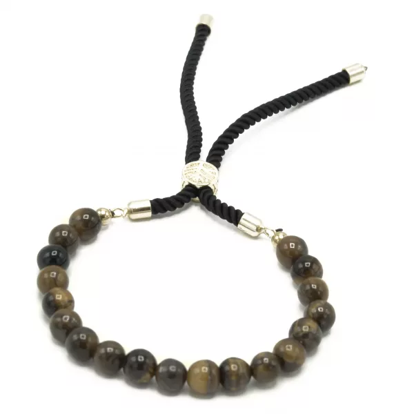18K Gold Plated Gemstone Black String Bracelet - Tiger Eye - Image 3