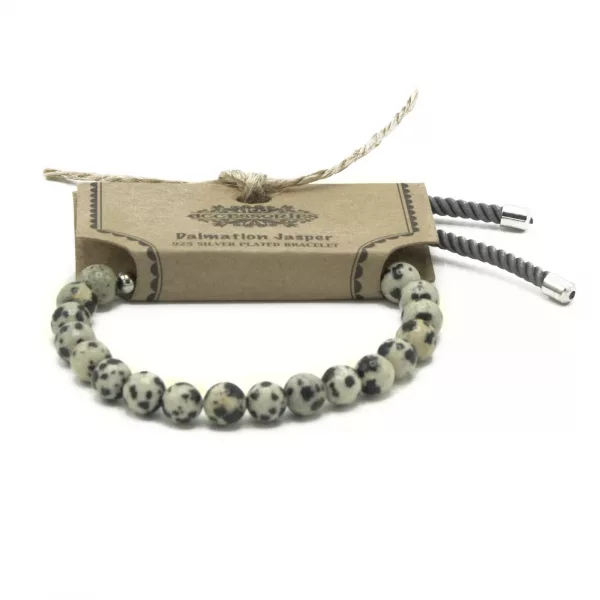 925 Silver Plated Gemstone Charcoal String Bracelet - Dalmatian Jasper - Image 2