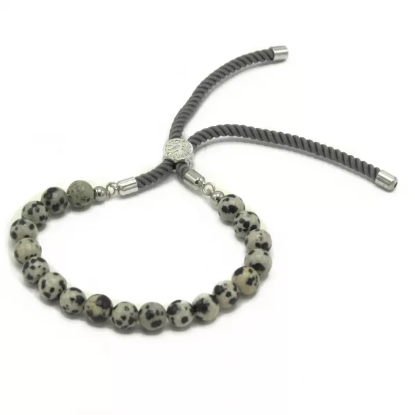 925 Silver Plated Gemstone Charcoal String Bracelet - Dalmatian Jasper - Image 3