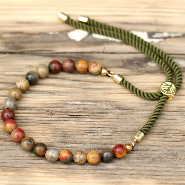 18K Gold Plated Gemstone Moss String Bracelet -  Picasso Jasper - Image 4