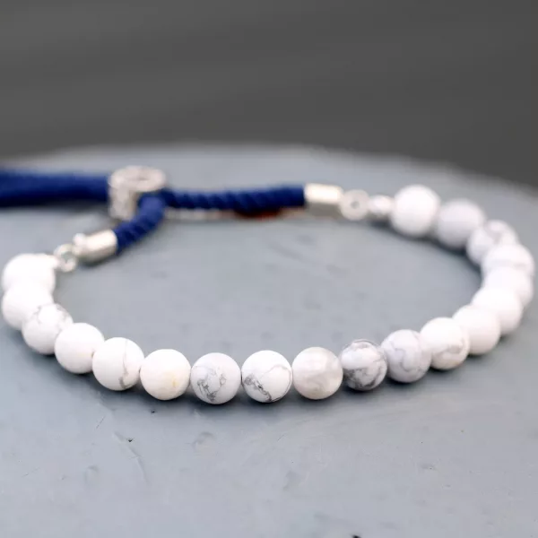 925 Silver Plated Gemstone Navy String Bracelet - White Howlite - Image 3