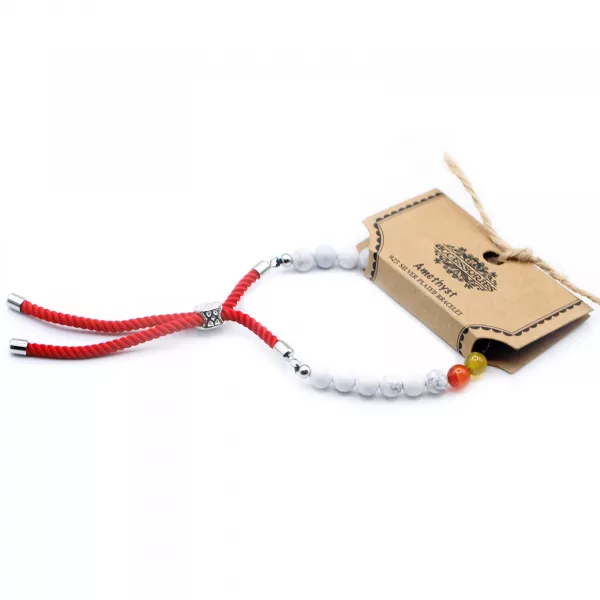 925 Silver Plated Gemstone Royal Red String Bracelet - White Howlite Chakra - Image 4