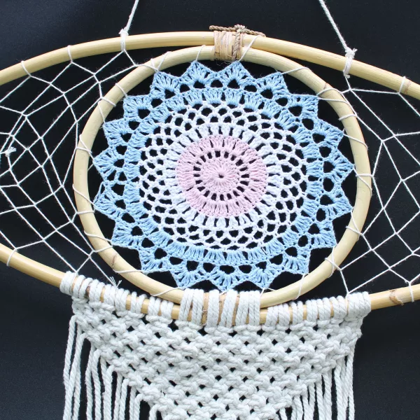 Protection Dream Catcher - Lrg Macrame Eye Blue/ White/Pink - Image 2