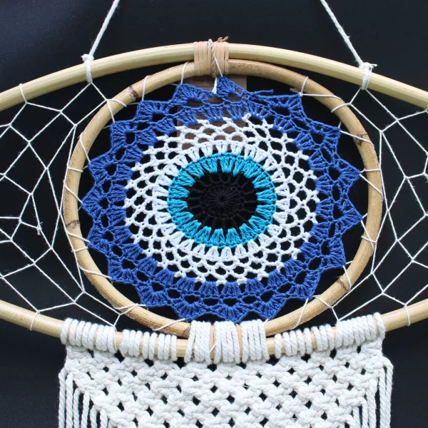 Protection Dream Catcher - Lrg Macrame Evil Eye Blue/White/Black - Image 3