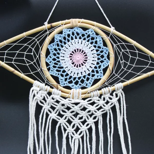 Protection Dream Catcher - Med Macrame Evil Eye Blue/White/Pink - Image 2
