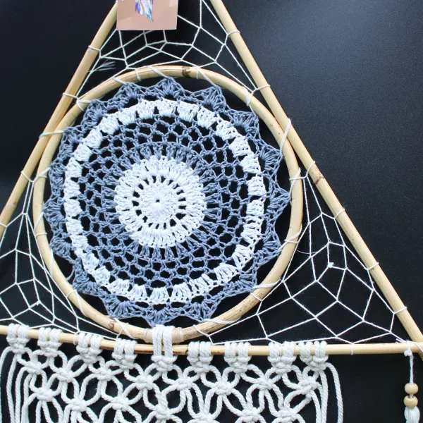 Protection Dream Catcher - Lrg Macrame Pyramid White/Grey - Image 2