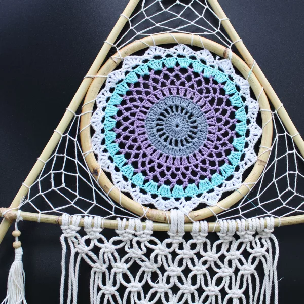 Protection Dream Catcher - Lrg Macrame Pyramid White/Turquoise - Image 3