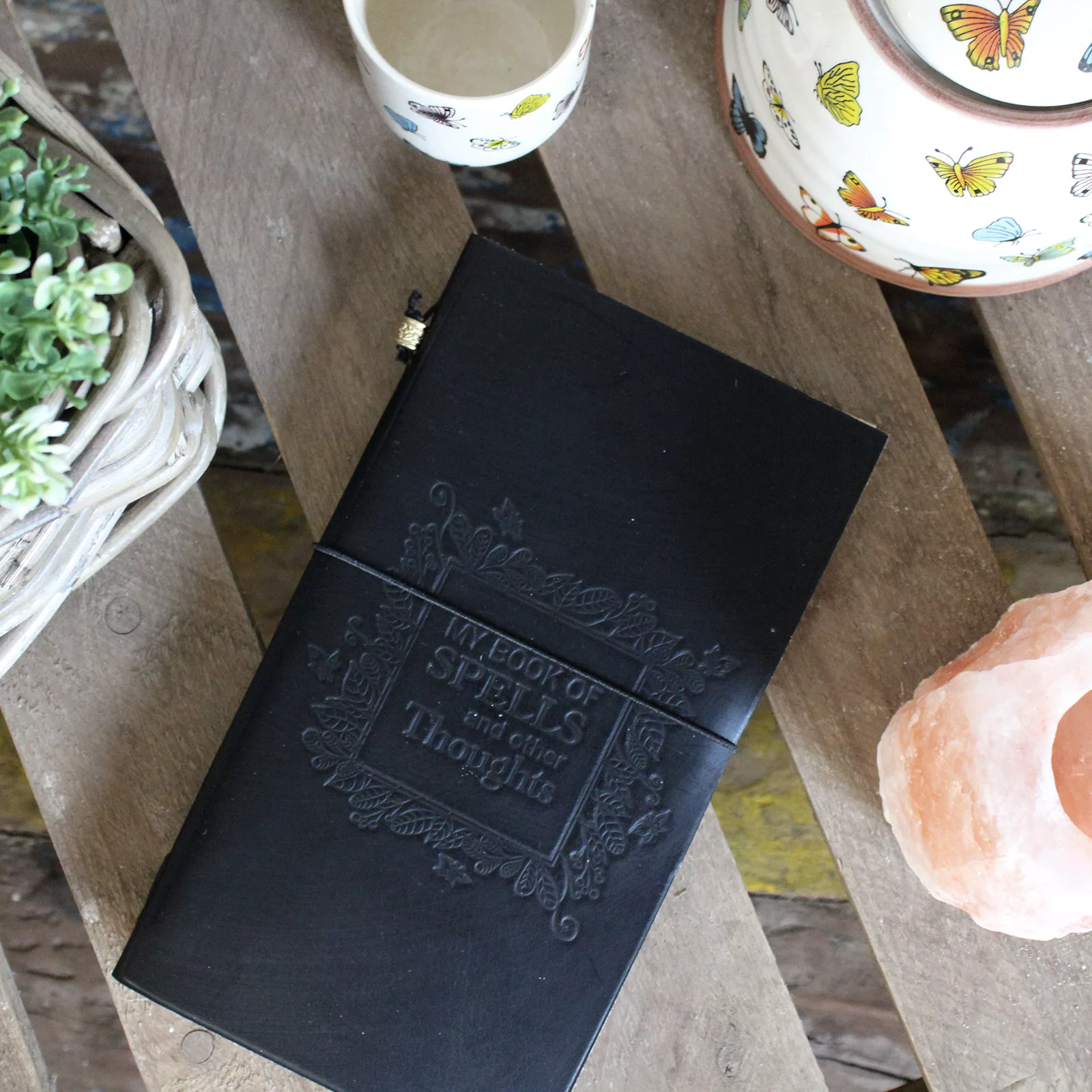 Handmade Leather Journal - My Book of Spells and other Thoughts - Black - Image 4