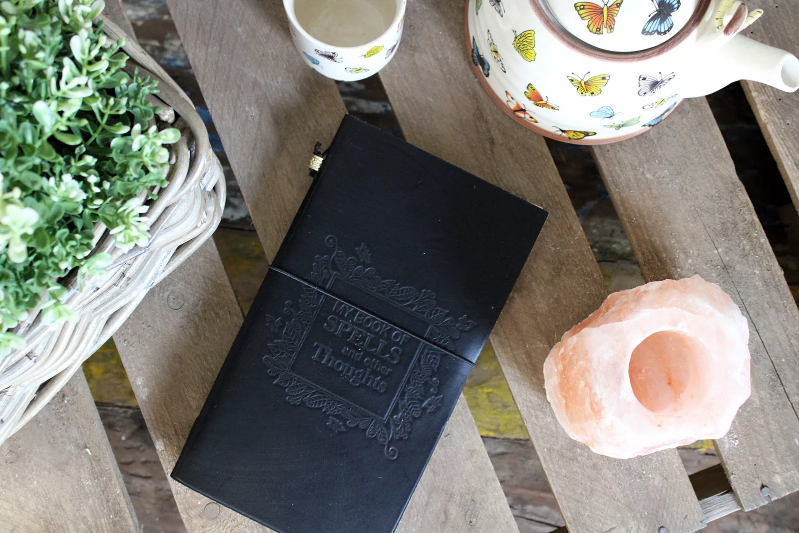 Handmade Leather Journal - My Book of Spells and other Thoughts - Black - Image 3