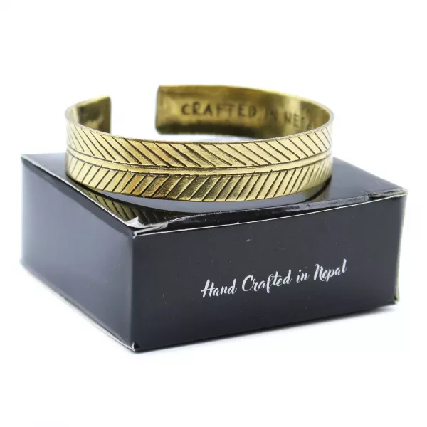 Brass Tibetan Bracelet - Wide Tribal Leaf - Image 3