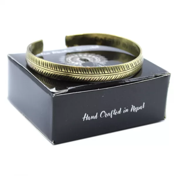 Brass Tibetan Bracelet - Slim Tribal Leaf - Image 4