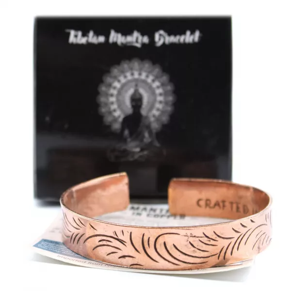 Copper Tibetan Bracelet - Wide Tribal Swirls - Image 2