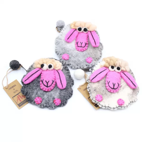 Natural Felt Zipper Pouch (asst) - Happy Sheep - Image 2