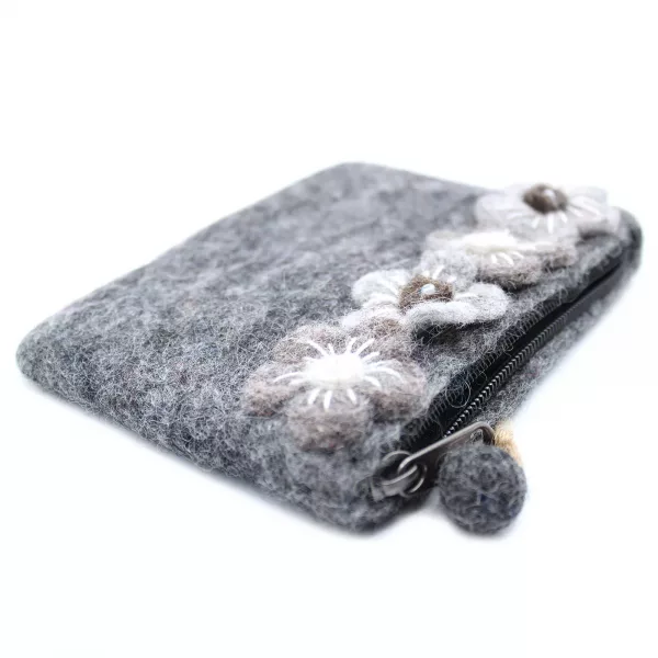 Natural Felt Zipper Pouch (asst) - Four Flowers - Image 4