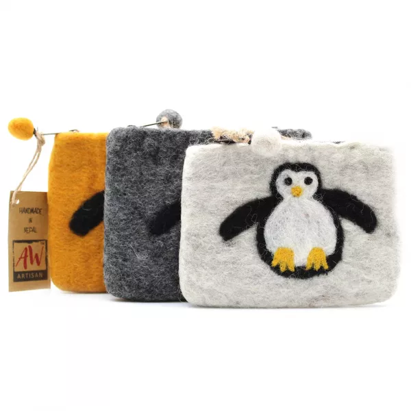 Natural Felt Zipper Pouch (asst) - Cute Penguin - Image 2