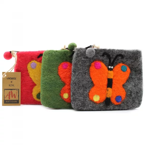 Natural Felt Zipper Pouch (asst) - Big Butterfly - Image 2