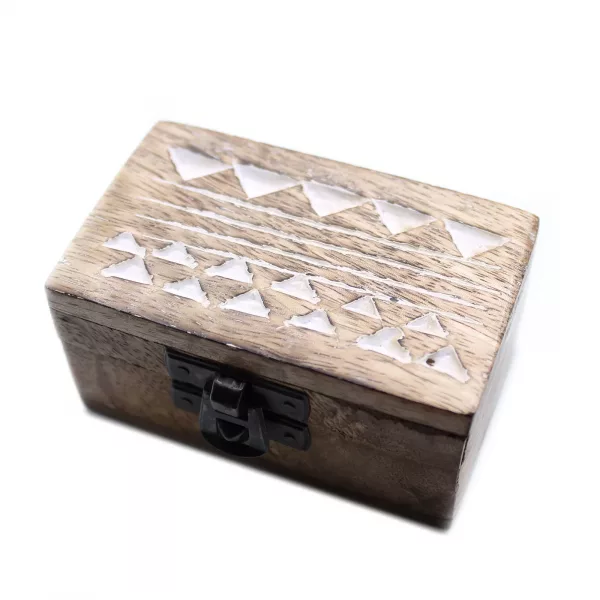 White Washed Wooden Box - Pill Box Aztec Design - Image 2