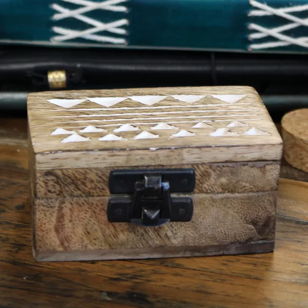 White Washed Wooden Box - Pill Box Aztec Design - Image 3