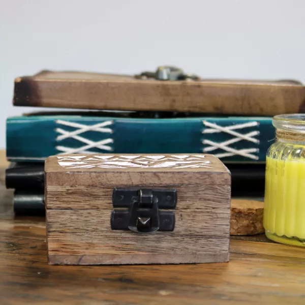 White Washed Wooden Box - Pill Box Aztec Design - Image 4
