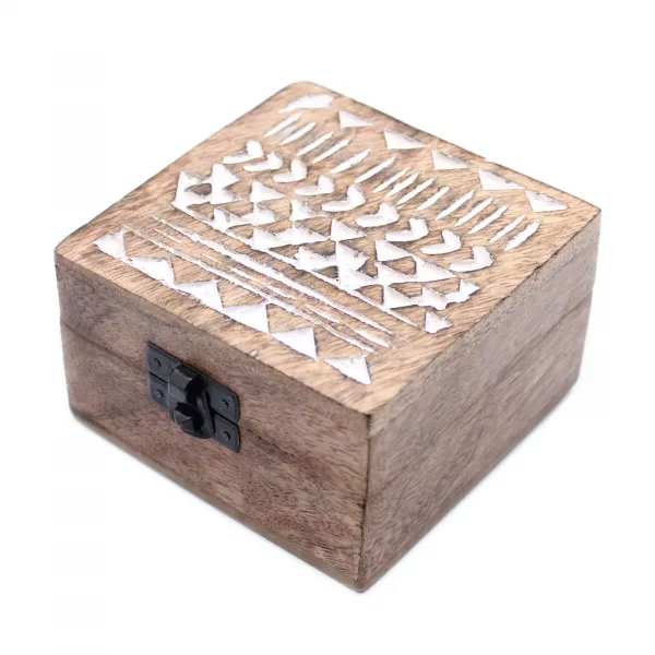 White Washed Wooden Box - 4x4 Aztec Design - Image 3