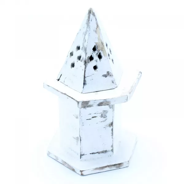 White Washed Incense Holder - Pyramid Mini House