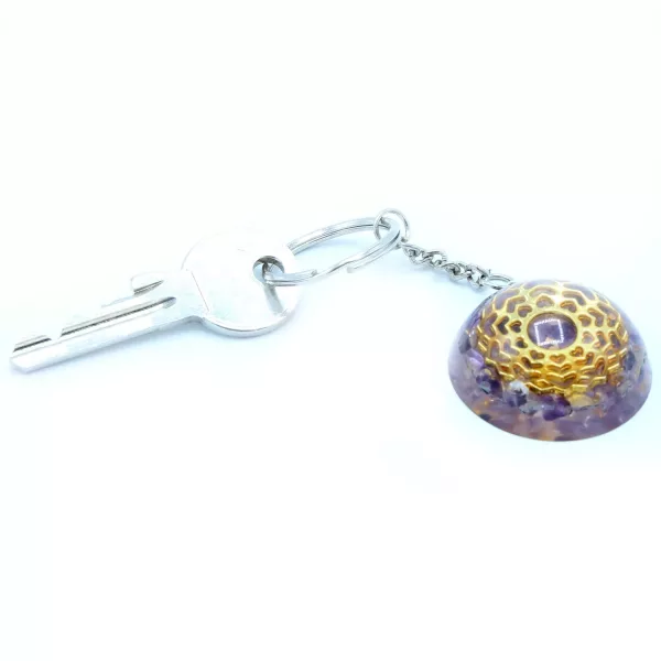 Orgonite Power Keyring - Amethyst Mandala Hearts - Image 4