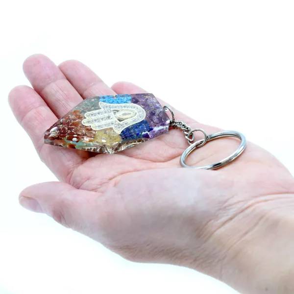 Orgonite Power Keyring - Gemstone Chakra Hamsa - Image 2