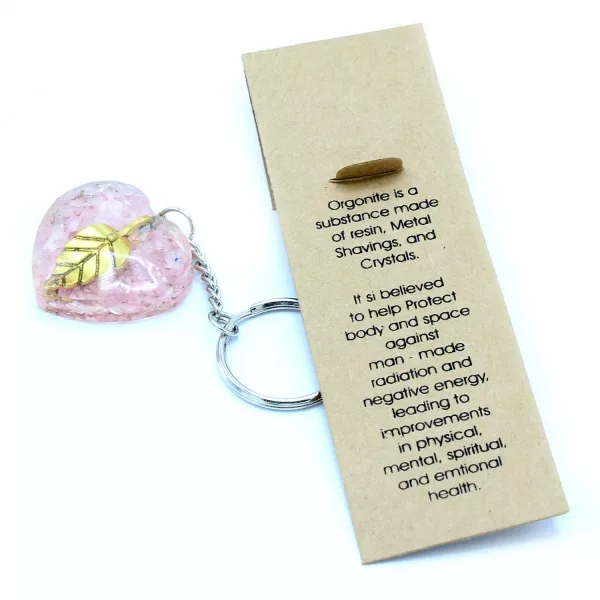 Orgonite Power Keyring - Rose Quartz Heearts Golden Leaf - Image 3