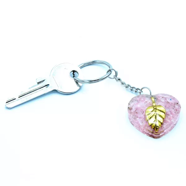 Orgonite Power Keyring - Rose Quartz Heearts Golden Leaf - Image 4