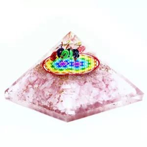 Orgonite Pyramid -  Rose Quartz Rainbow Flower of Life - 70 mm